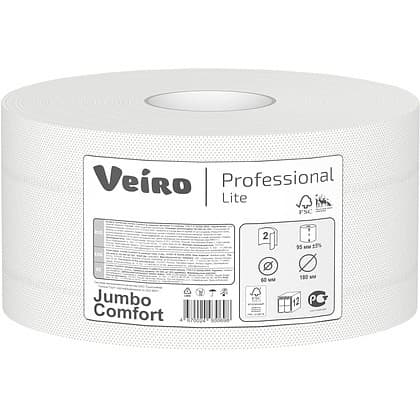 Бумага туалетная 2-слойная Veiro Jumbo Comfort (отбел.макулатура) в средних рулонах, 150м, РФ С