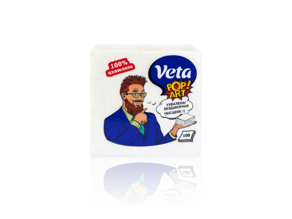 Салфетки бумажные столовые VETA POP ART белые 100 шт/уп, РБ