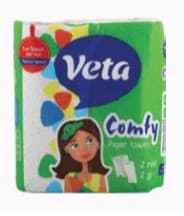 Полотенца бум 2-слойные в рулоне VETA COMFY (2 рул/уп, целлюлоза,белый), РБ