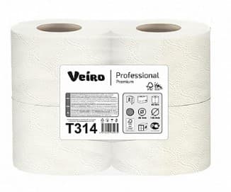 Бумага туалетная 2-слойная Veiro Premium Т314 (целлюлоза), 4 рул/упак, РФ С