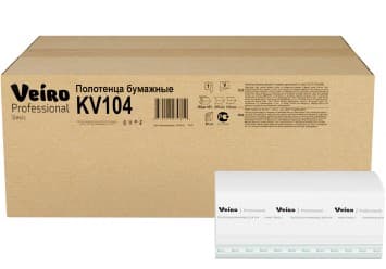Полотенца бум 1-слойные V-сложения Veiro Basic KV104 (250 л/уп,макулатура, натуральный), РФ С